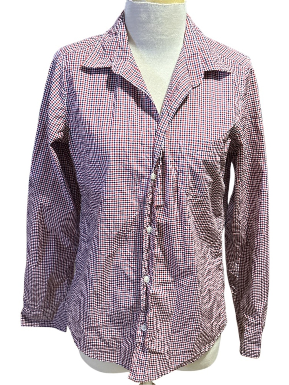 Frank & Eileen Shirt Womens M
Red White Blue Linen Barry
Checkered Button Front